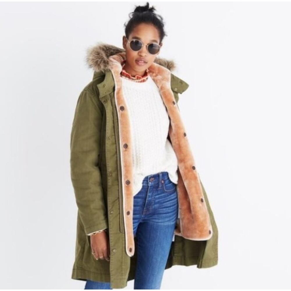 Madewell Bedford Convertible Faux Fur Lined Jacket with Hood Size Small